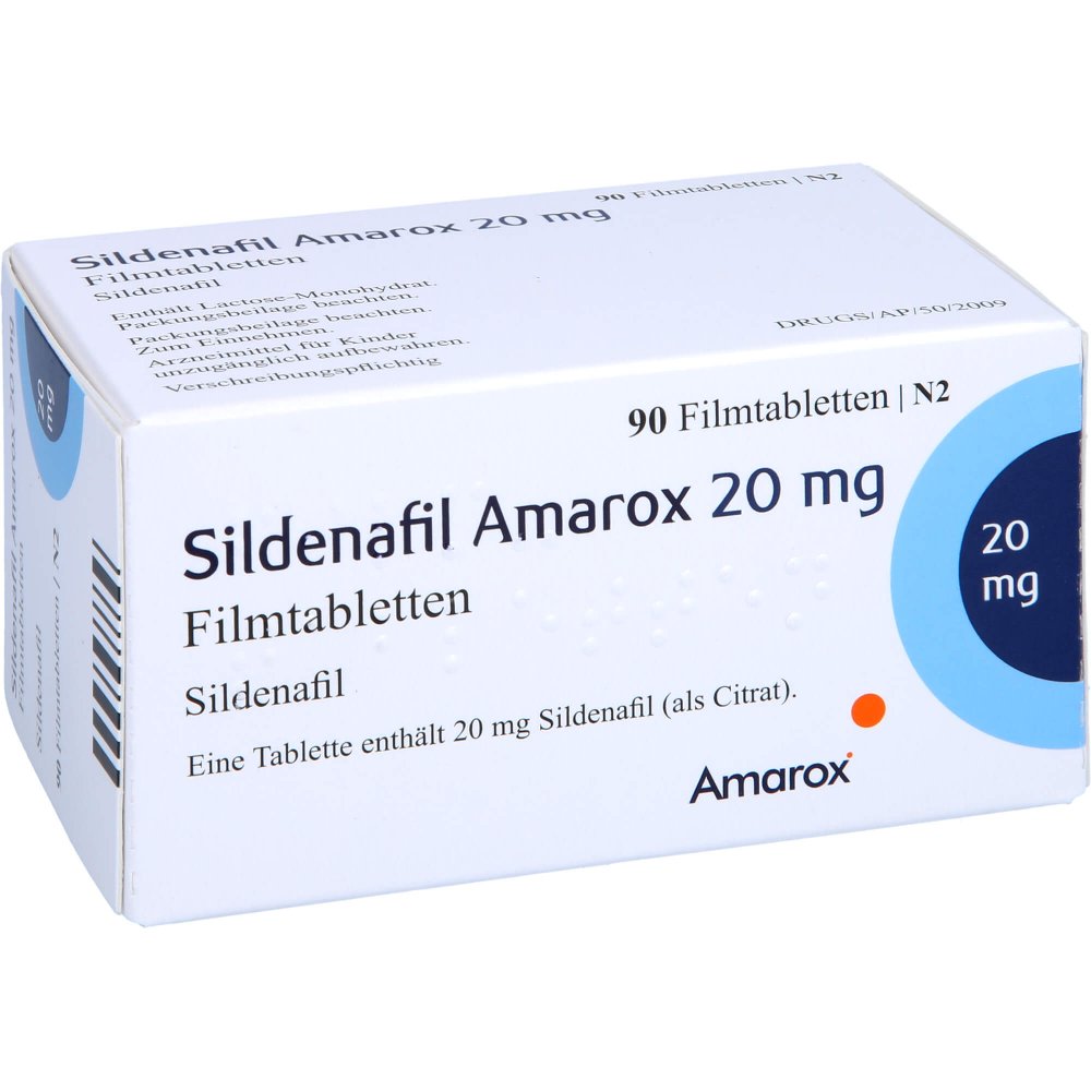 Das Produktfoto zeigt Sildenafil Amarox 20 Mg Filmtabletten (90 stk) PZN 16804806