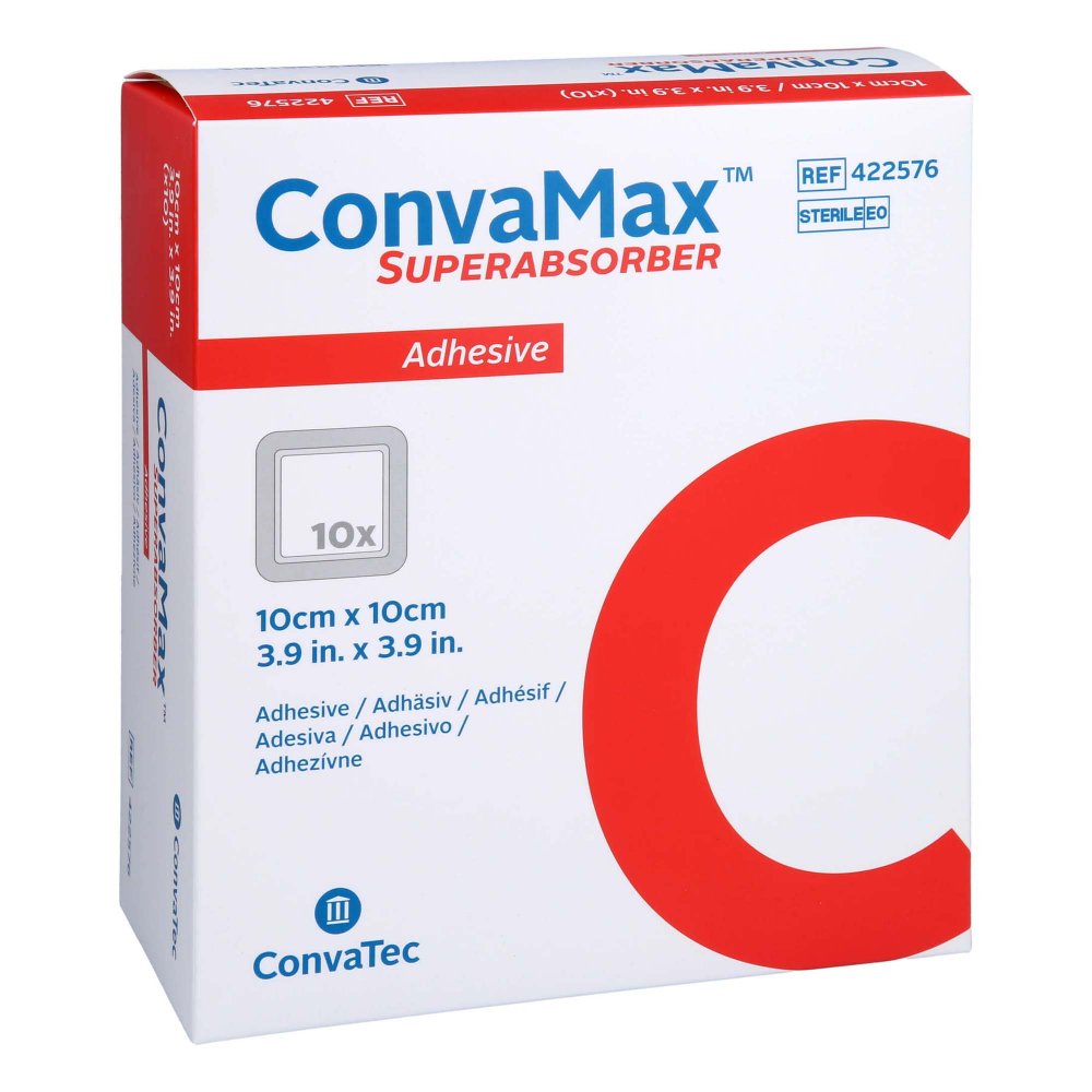 Das Produktfoto zeigt Convamax Superabsorber Adhäsiv 10x10 Cm (10 stk) PZN 16833245