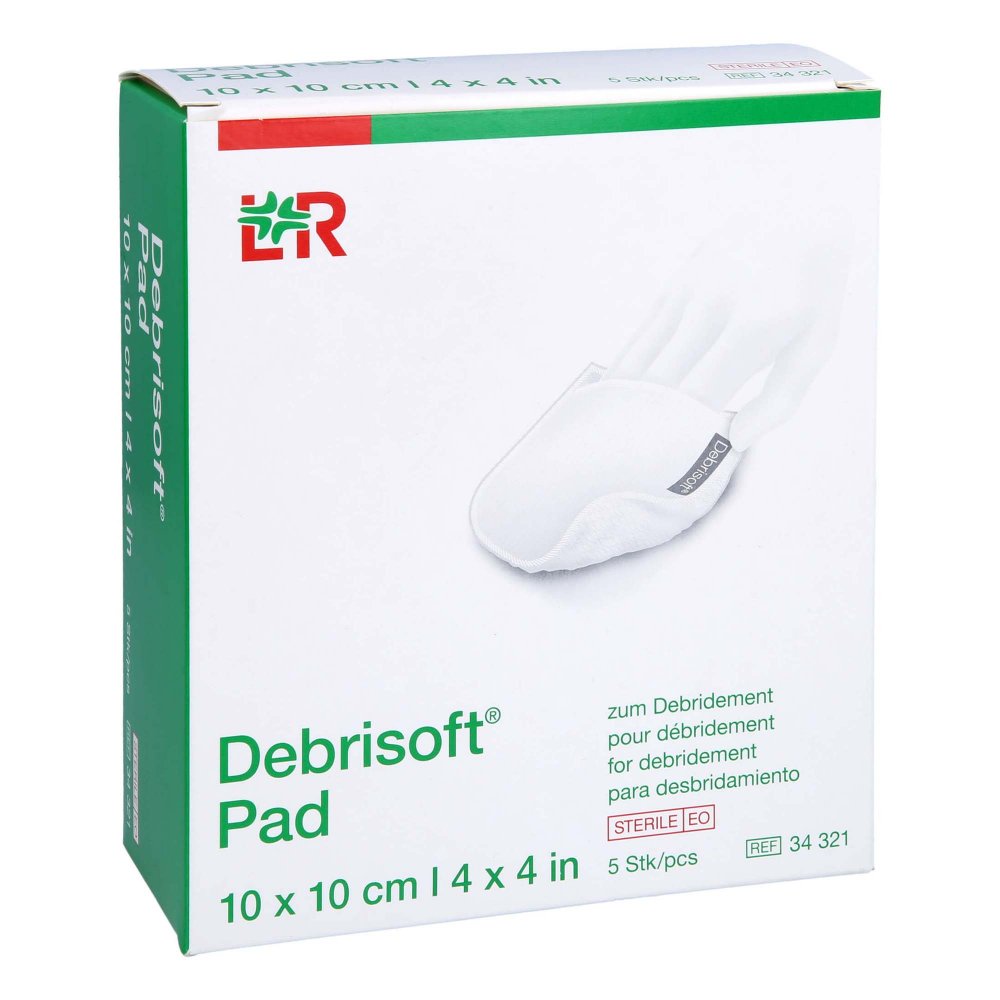 Das Produktfoto zeigt Debrisoft Pad 10x10 Cm Steril (5 stk) PZN 16833274
