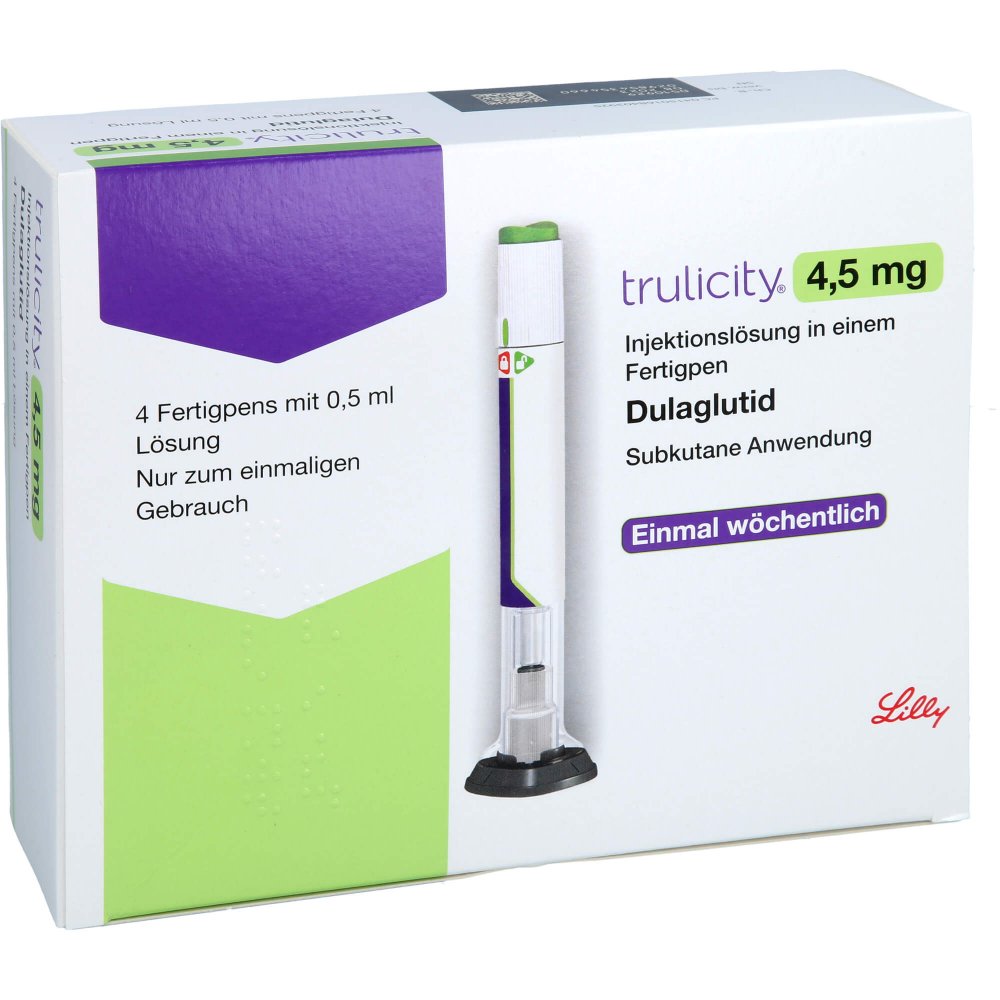 Das Produktfoto zeigt Trulicity 4,5 Mg Injektionslösung I.E.Fertigpen (4 stk) PZN 16840392