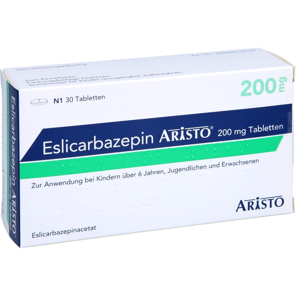 Das Produktfoto zeigt Eslicarbazepin Aristo 200 Mg Tabletten (30 stk) PZN 16850918
