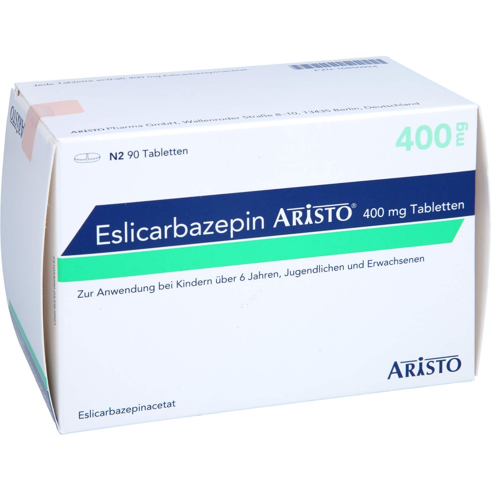 Das Produktfoto zeigt Eslicarbazepin Aristo 400 Mg Tabletten (90 stk) PZN 16850924