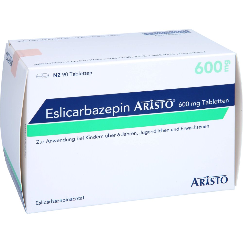 Das Produktfoto zeigt Eslicarbazepin Aristo 600 Mg Tabletten (90 stk) PZN 16850947