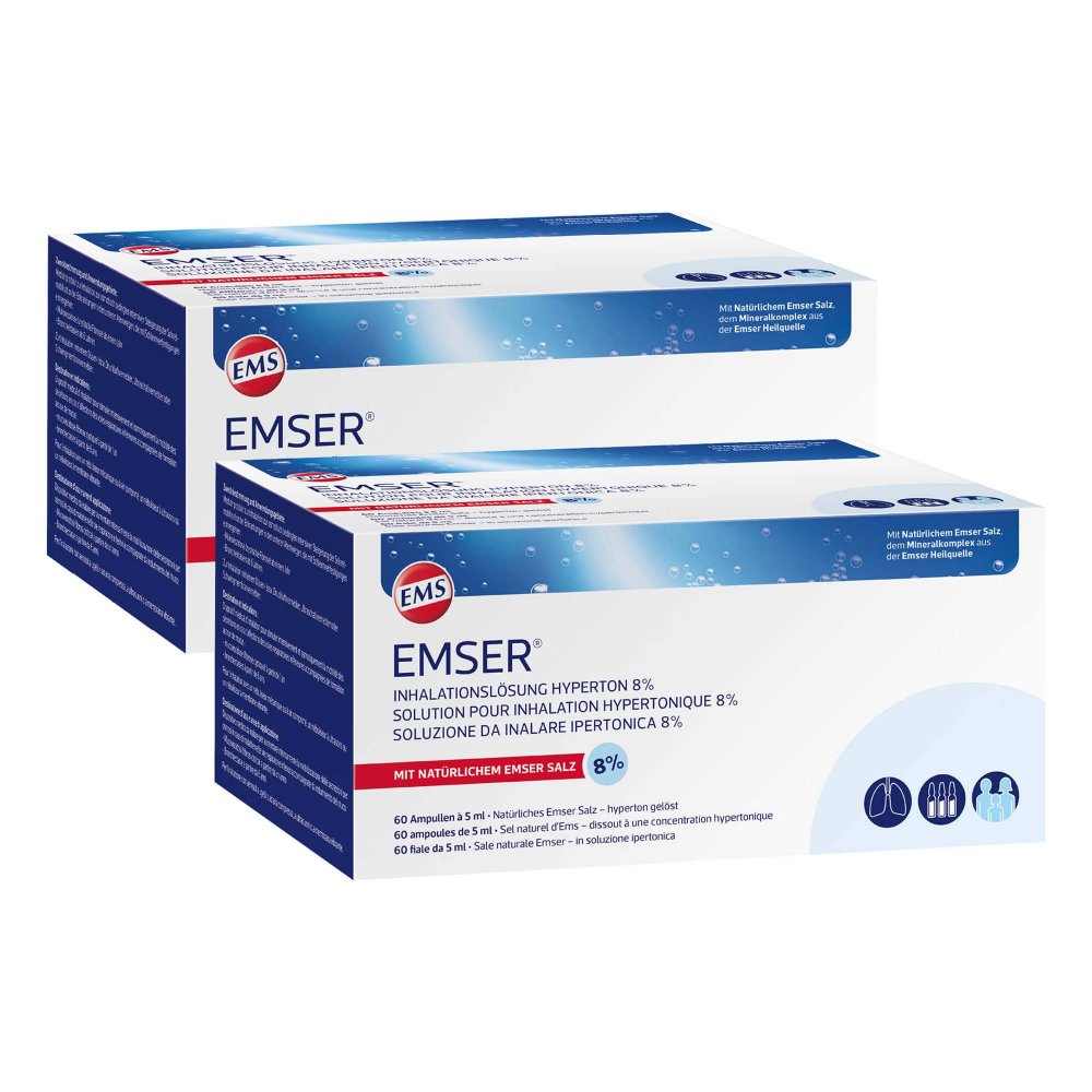 Das Produktfoto zeigt Emser Inhalationslösung Hyperton 8% (120X5 ml) PZN 16851817