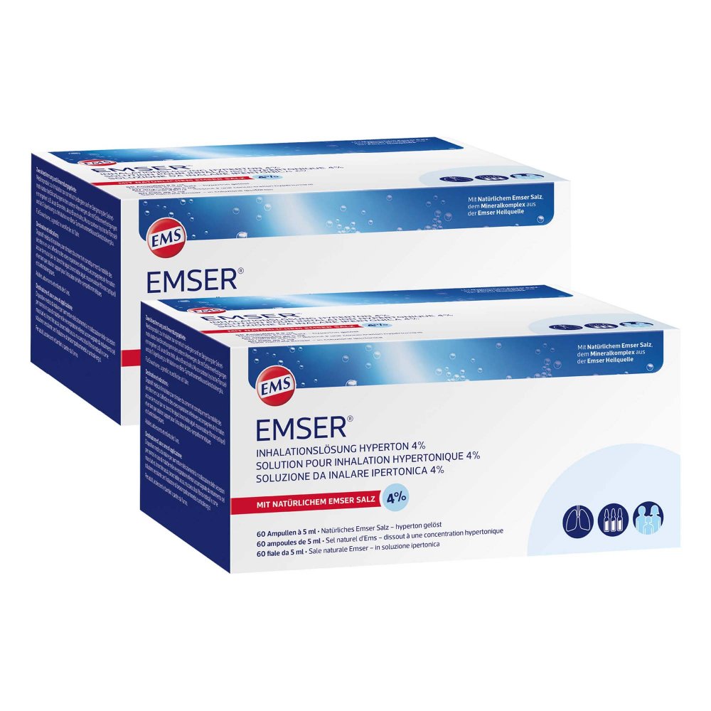 Das Produktfoto zeigt Emser Inhalationslösung Hyperton 4% (120X5 ml) PZN 16851852
