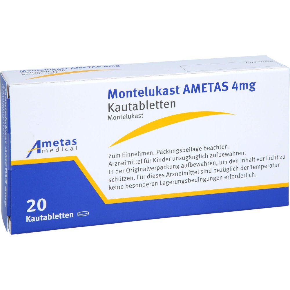 Das Produktfoto zeigt Montelukast Ametas 4 Mg Kautabletten (20 stk) PZN 16867391