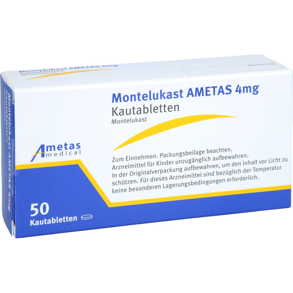 Das Produktfoto zeigt Montelukast Ametas 4 Mg Kautabletten (50 stk) PZN 16867416