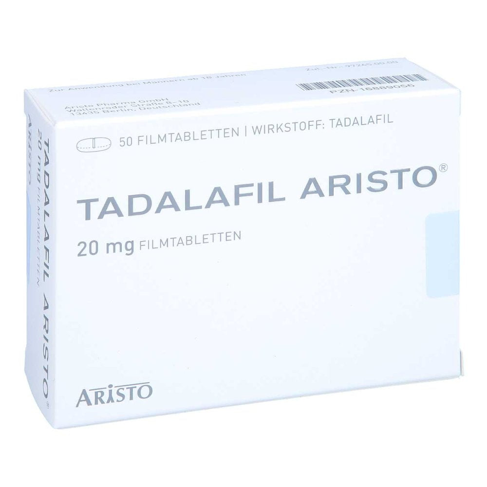 Das Produktfoto zeigt Tadalafil Aristo 20 Mg Filmtabletten (50 stk) PZN 16889056