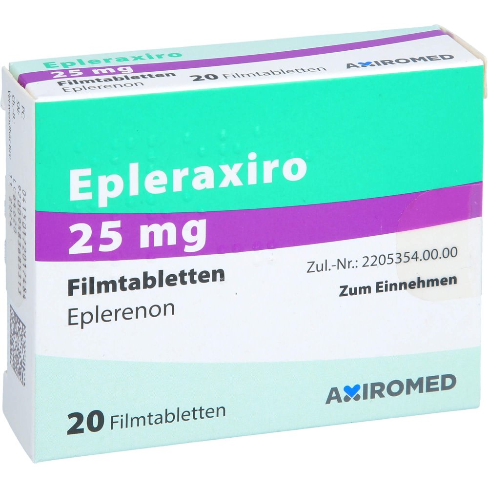 Das Produktfoto zeigt Epleraxiro 25 Mg Filmtabletten (20 stk) PZN 17201748