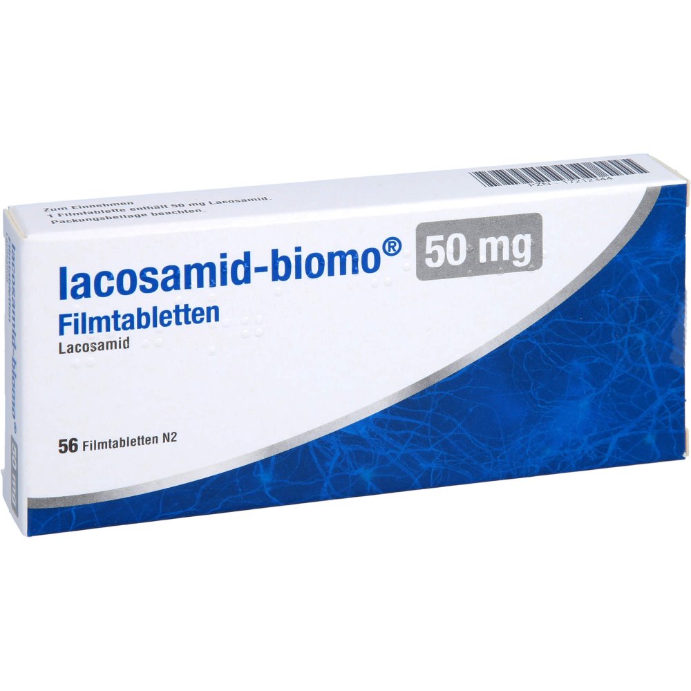Das Produktfoto zeigt Lacosamid-Biomo 50 Mg Filmtabletten (56 stk) PZN 17212344