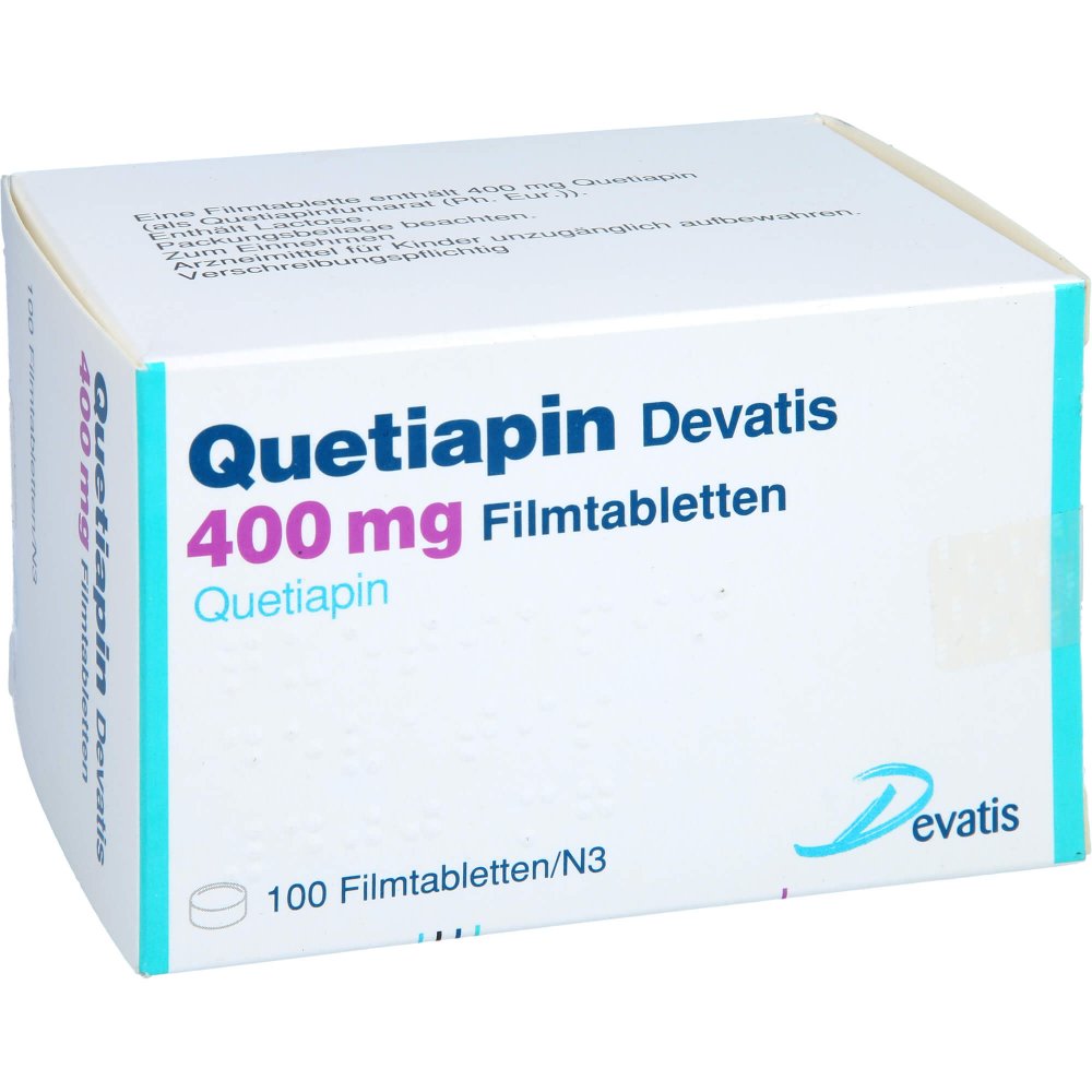 Das Produktfoto zeigt Quetiapin Devatis 400 Mg Filmtabletten (100 stk) PZN 17235859