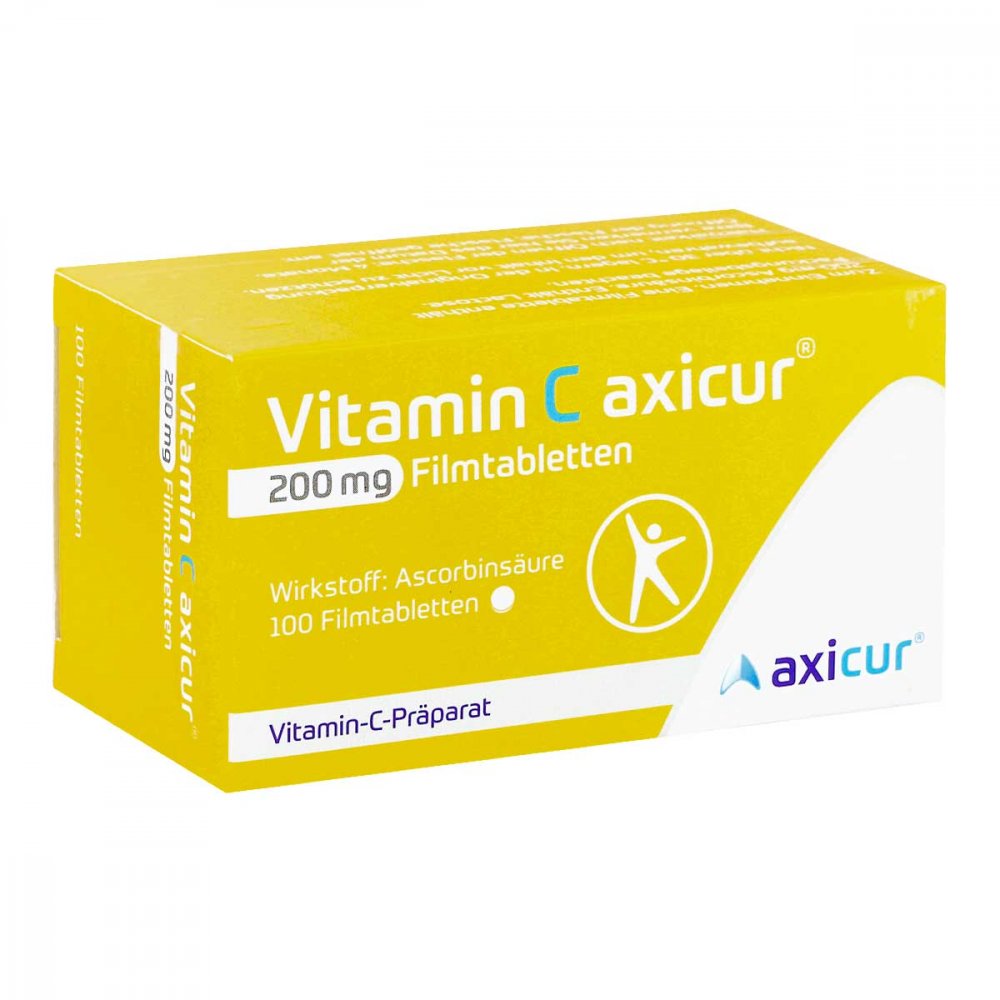 Das Produktfoto zeigt Vitamin C Axicur 200 Mg Filmtabletten (100 stk) PZN 17260627