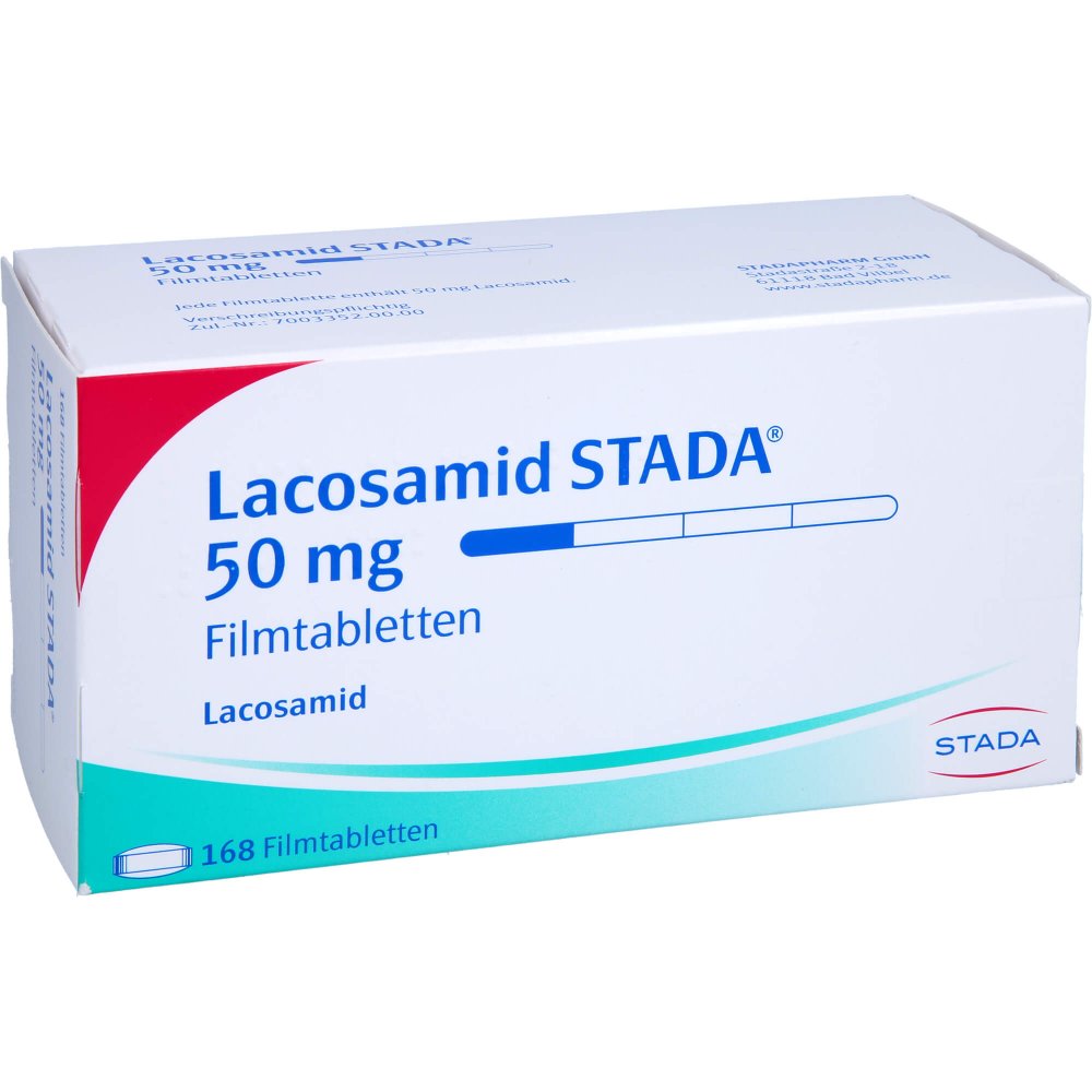 Das Produktfoto zeigt Lacosamid Stada 50 Mg Filmtabletten (168 stk) PZN 17273618