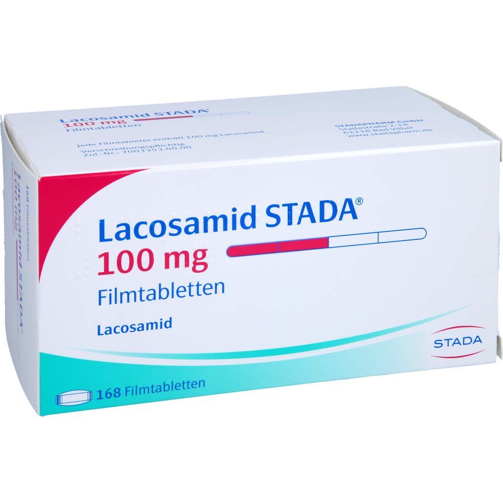Das Produktfoto zeigt Lacosamid Stada 100 Mg Filmtabletten (168 stk) PZN 17273647