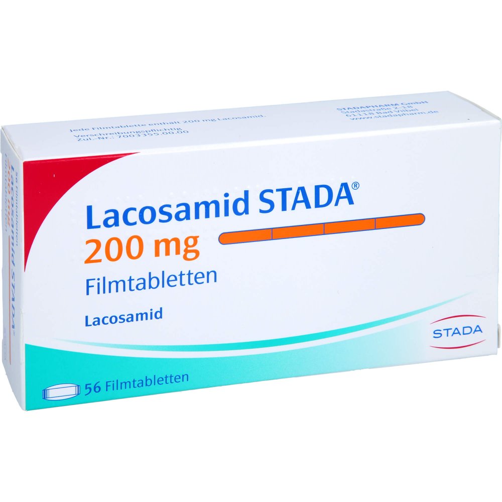 Das Produktfoto zeigt Lacosamid Stada 200 Mg Filmtabletten (56 stk) PZN 17273682