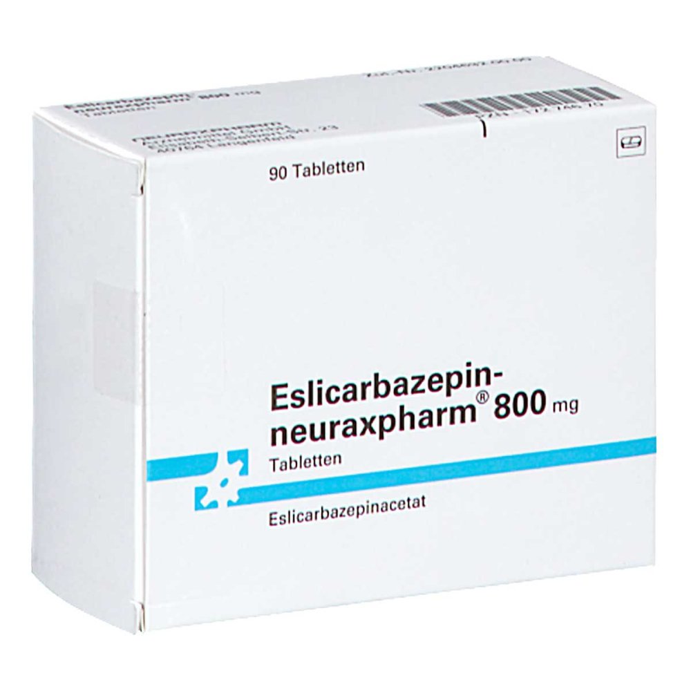 Das Produktfoto zeigt Eslicarbazepin-Neuraxpharm 800 Mg Tabletten (90 stk) PZN 17274670