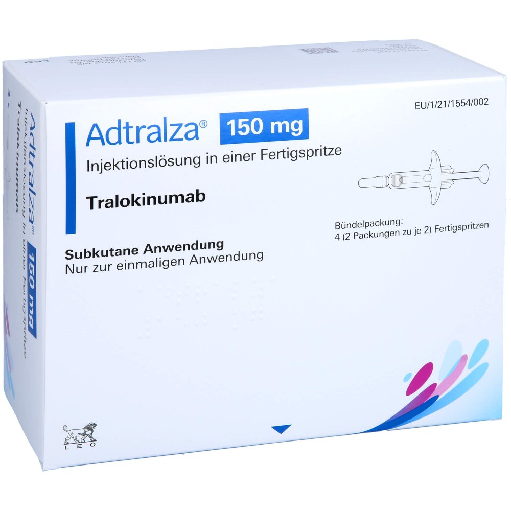 Das Produktfoto zeigt Adtralza 150 Mg Inj.-Lsg.I.E.Fertigspritze (4X1 ml) PZN 17394718