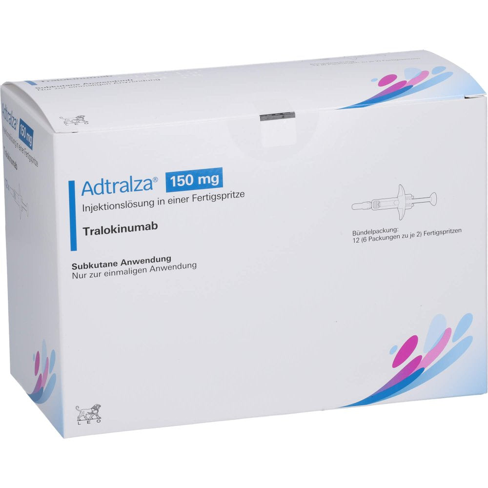 Das Produktfoto zeigt Adtralza 150 Mg Inj.-Lsg.I.E.Fertigspritze (12X1 ml) PZN 17394747