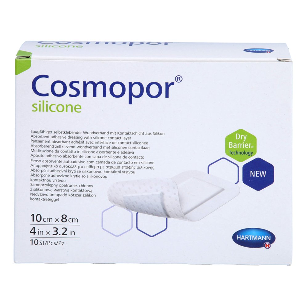 Das Produktfoto zeigt Cosmopor Silicone Wundverband 8x10 Cm (10 stk) PZN 17417767