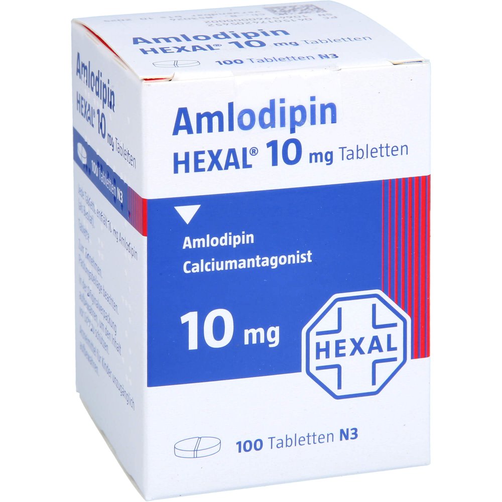 Das Produktfoto zeigt Amlodipin Hexal 10 Mg Tabletten Dose (100 stk) PZN 17420545