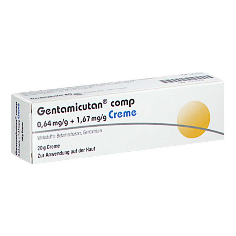 Das Produktfoto zeigt Gentamicutan Comp 0,64 Mg/G + 1,67 Mg/G Creme (20 g) PZN 17445338