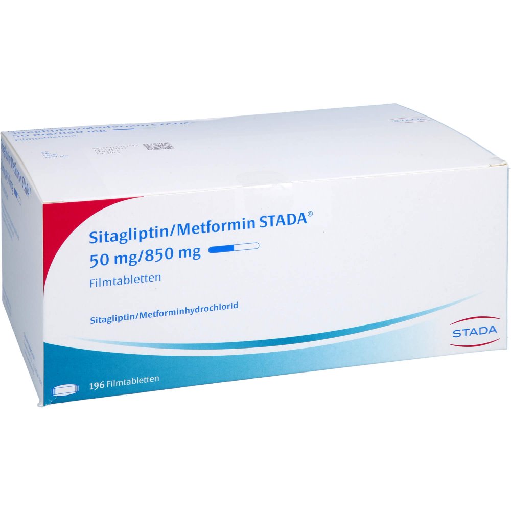 Das Produktfoto zeigt Sitagliptin/Metformin Stada 50 Mg/850 Mg Filmtabl. (196 stk) PZN 17507111