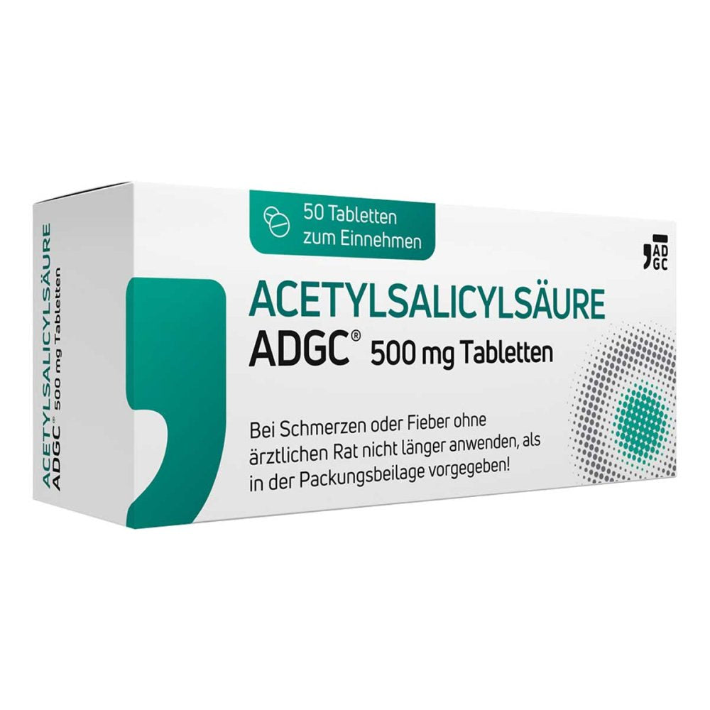 Das Produktfoto zeigt Acetylsalicylsäure Adgc 500 Mg Tabletten (50 stk) PZN 17526427