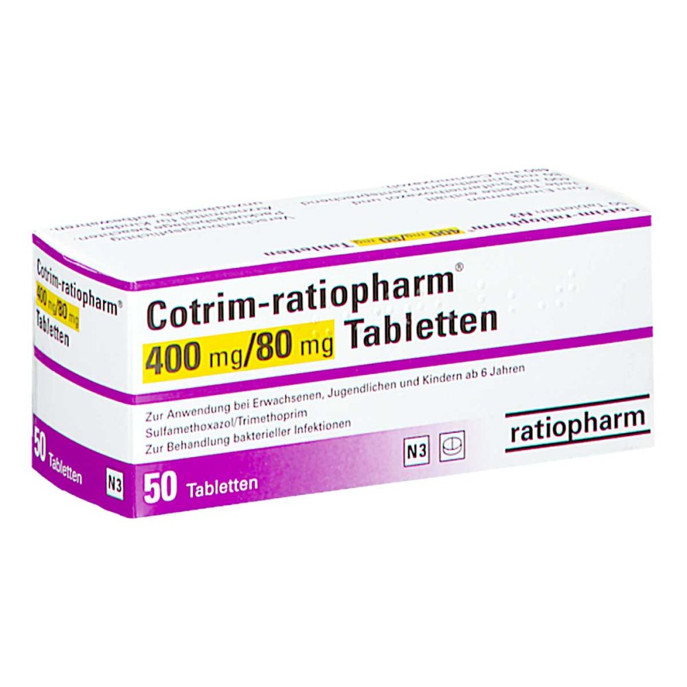 Das Produktfoto zeigt Cotrim-Ratiopharm 400 Mg/80 Mg Tabletten (50 stk) PZN 17550667