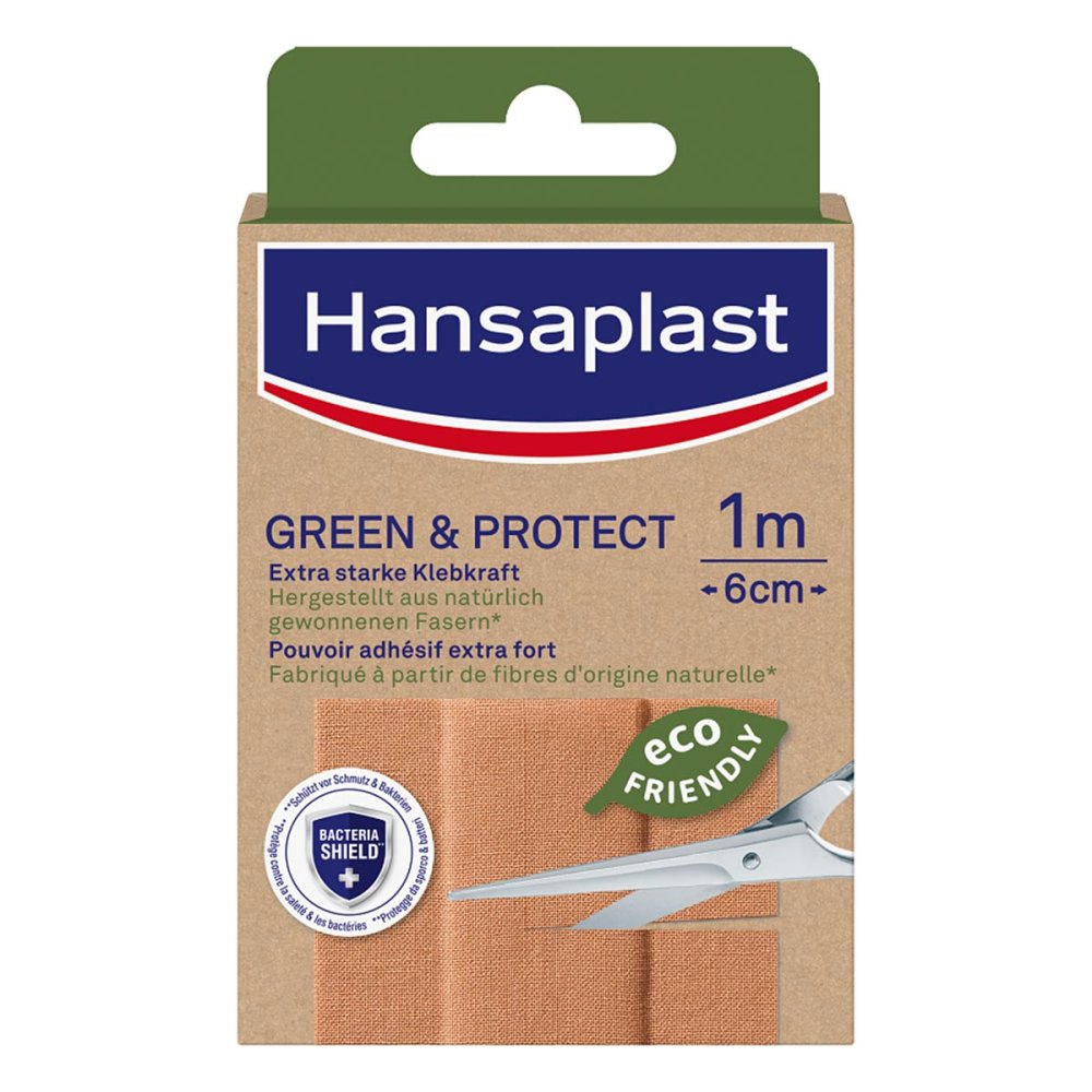 Das Produktfoto zeigt Hansaplast Green & Protect Pflaster 6 Cmx1 M (1 stk) PZN 17560720