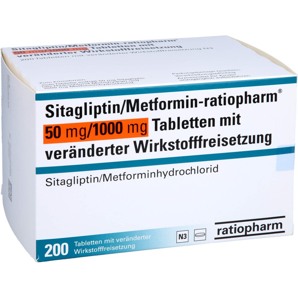 Sitagliptin/Metformin-Ratiopharm 50mg/1000mg Tvw (200 stk)