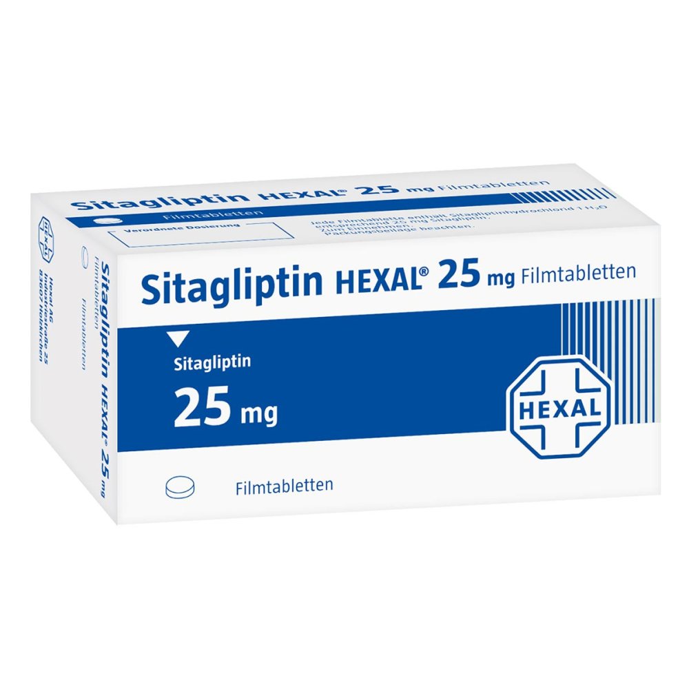 Das Produktfoto zeigt Sitagliptin Hexal 25 Mg Filmtabletten (28 stk) PZN 17575064