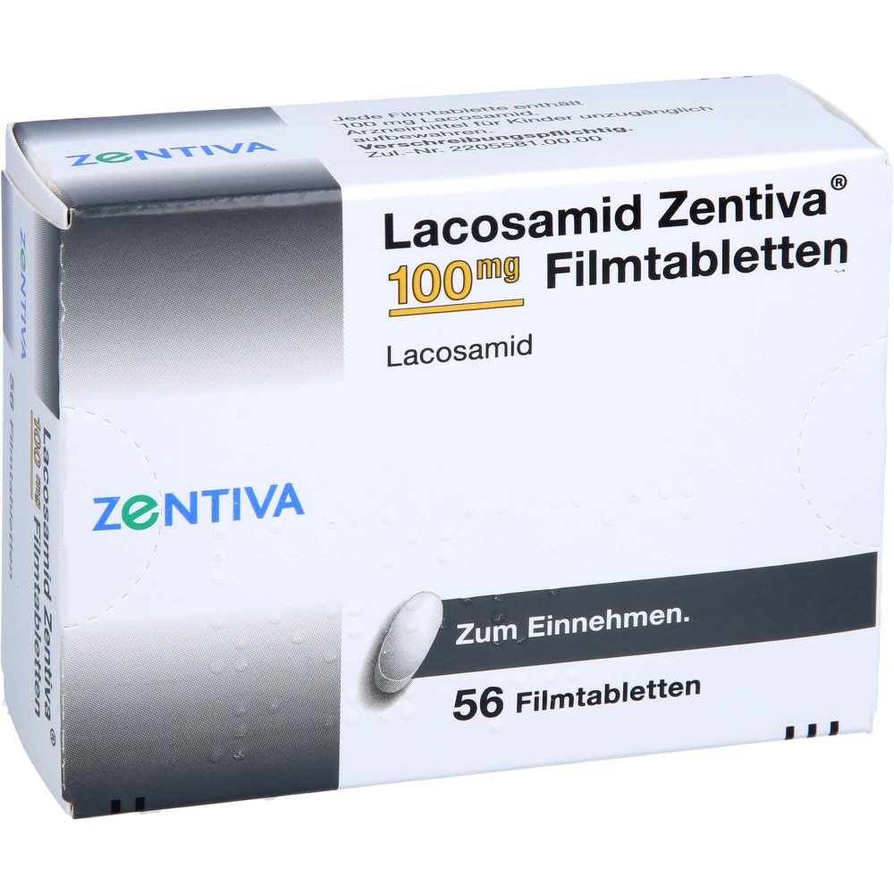 Das Produktfoto zeigt Lacosamid Zentiva 100 Mg Filmtabletten (56 stk) PZN 17593553