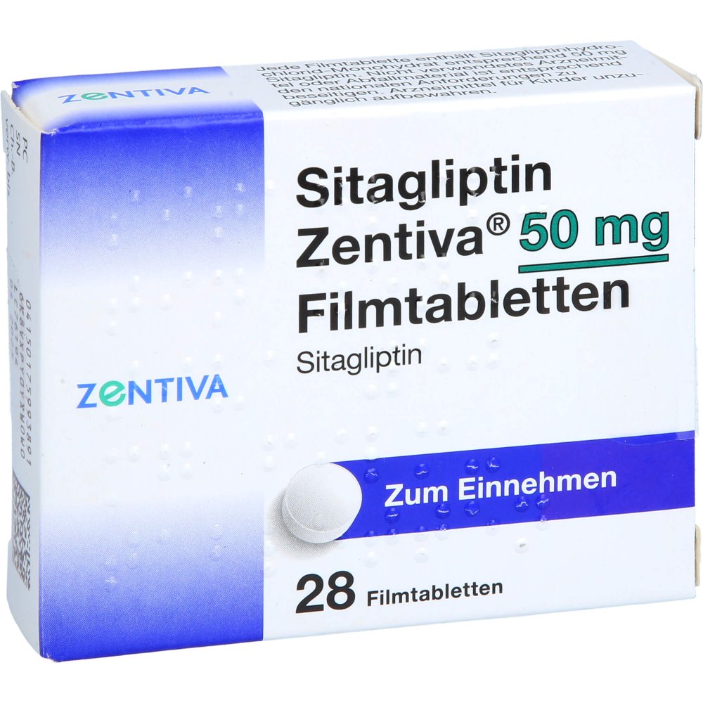 Das Produktfoto zeigt Sitagliptin Zentiva 50 Mg Filmtabletten (28 stk) PZN 17599389
