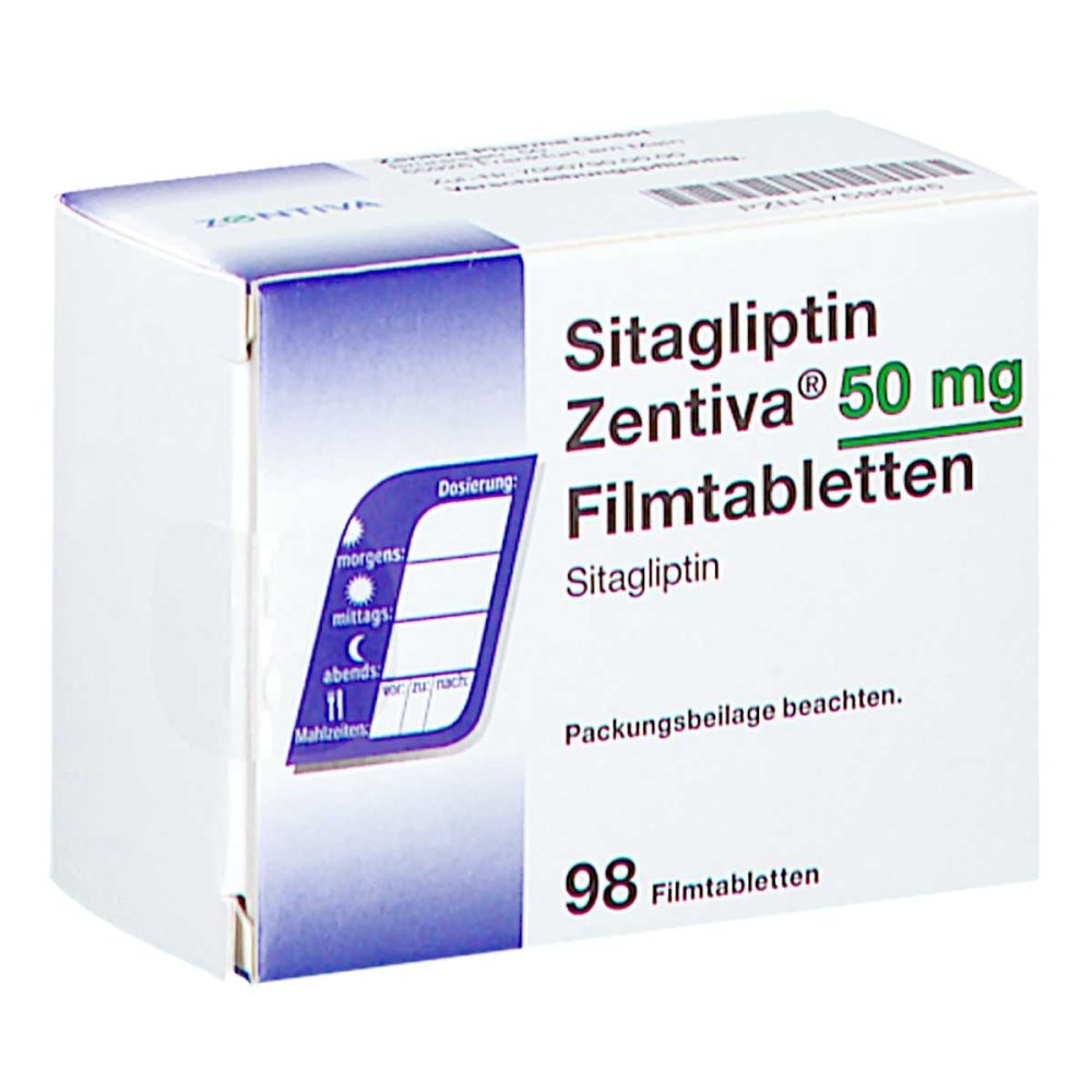 Das Produktfoto zeigt Sitagliptin Zentiva 50 Mg Filmtabletten (98 stk) PZN 17599395