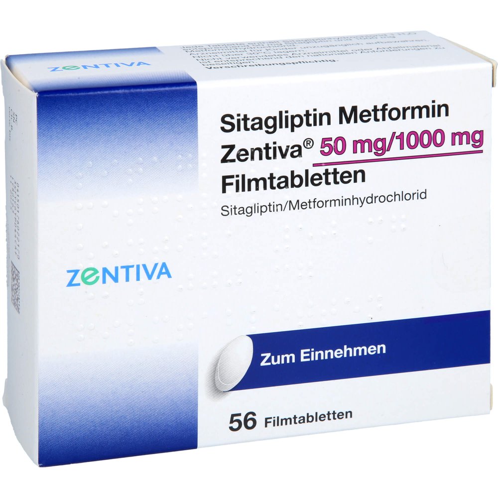 Das Produktfoto zeigt Sitagliptin Metformin Zentiva 50 Mg/1000 Mg Fta (56 stk) PZN 17602217