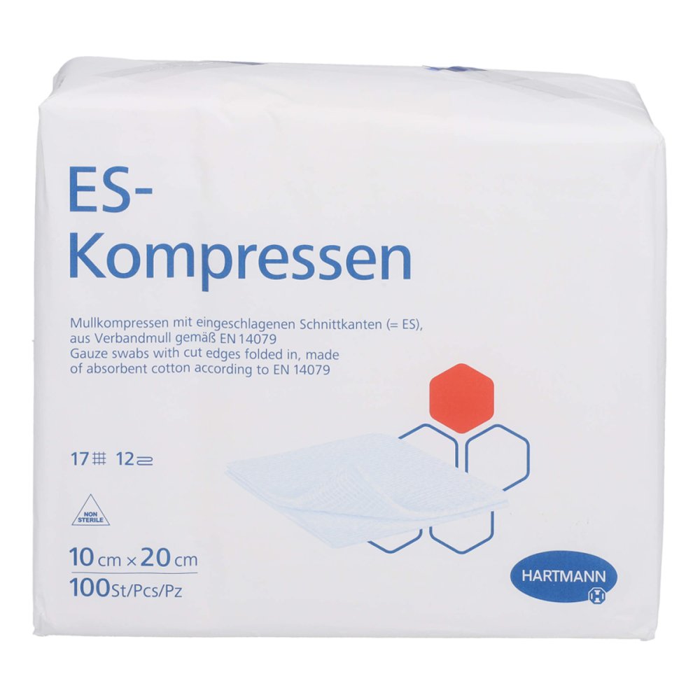 Das Produktfoto zeigt Es-Kompressen Unsteril 10x20 Cm 12fach (100 stk) PZN 17605701