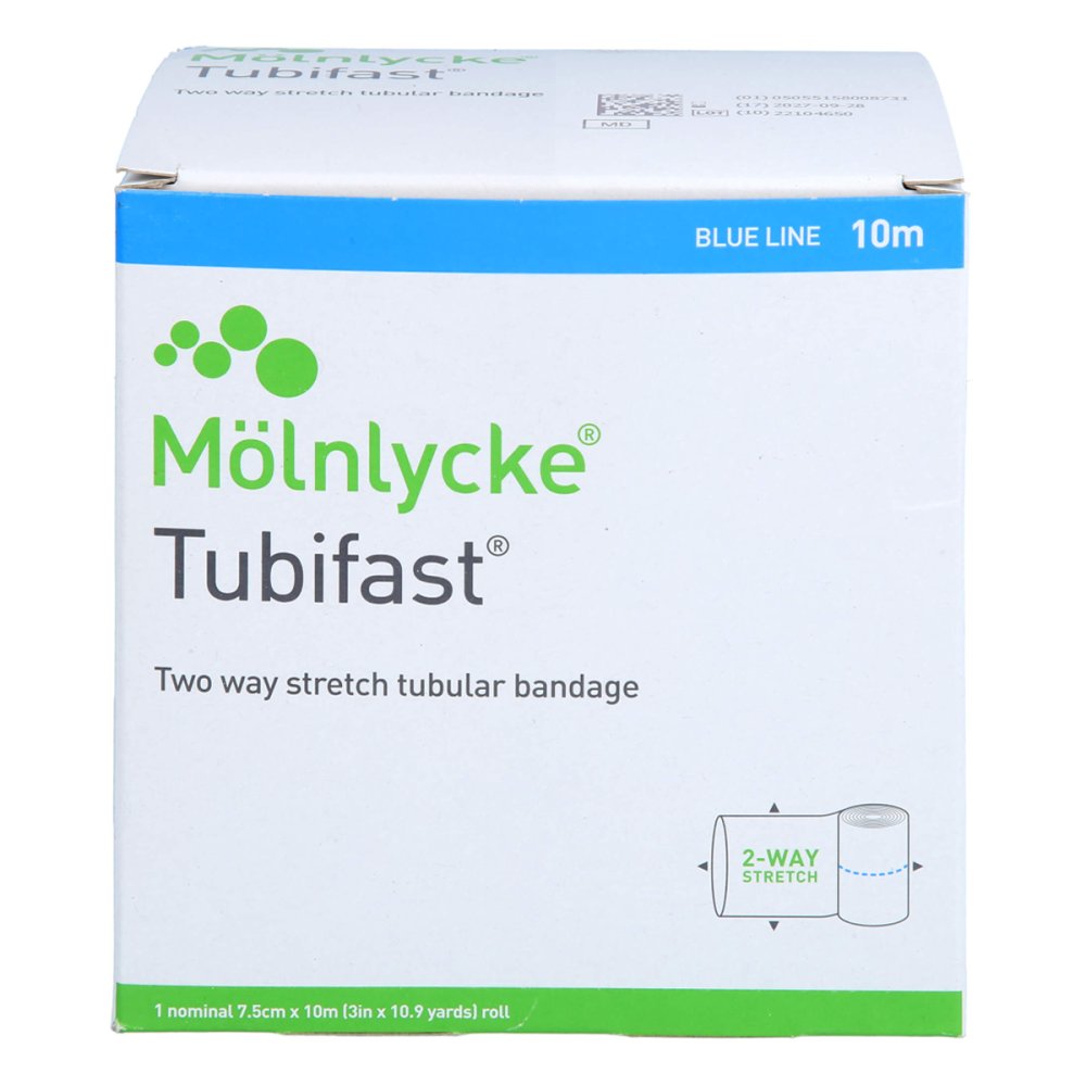 Das Produktfoto zeigt Tubifast 2-Way Stretch 7,5 Cmx10 M Blau (1 stk) PZN 17606184