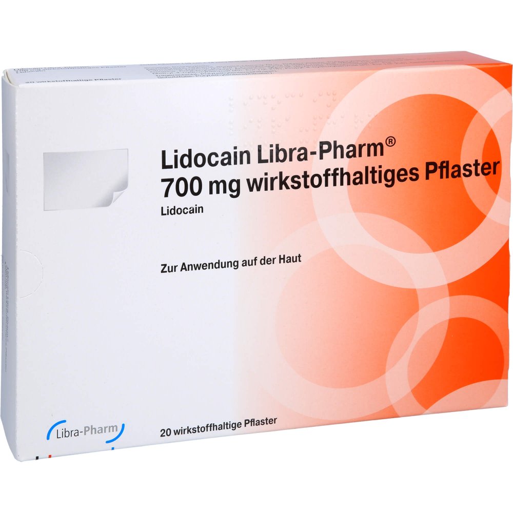 Das Produktfoto zeigt Lidocain Libra-Pharm 700 Mg Wirkstoffhalt.Pflaster (20 stk) PZN 17613480