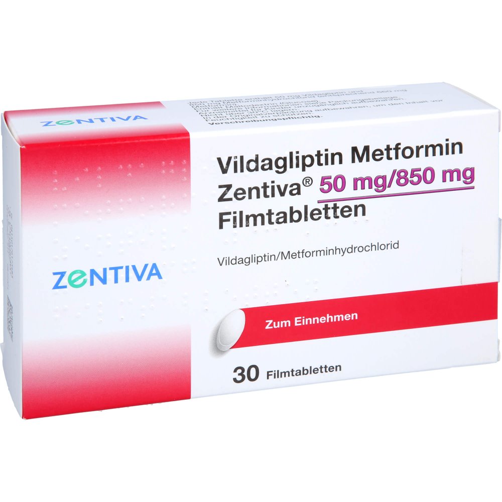 Das Produktfoto zeigt Vildagliptin Metformin Zentiva 50 Mg/850 Mg Fta (30 stk) PZN 17617348