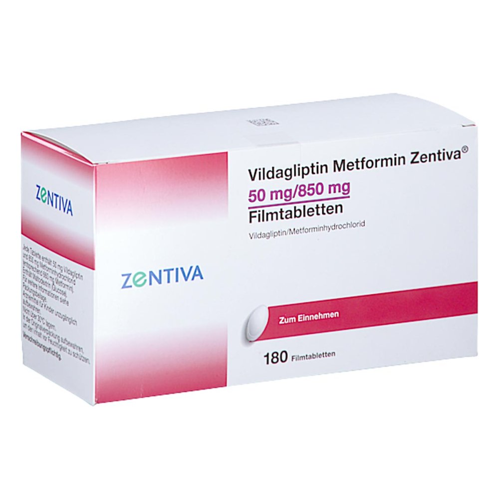 Das Produktfoto zeigt Vildagliptin Metformin Zentiva 50 Mg/850 Mg Fta (180 stk) PZN 17617495