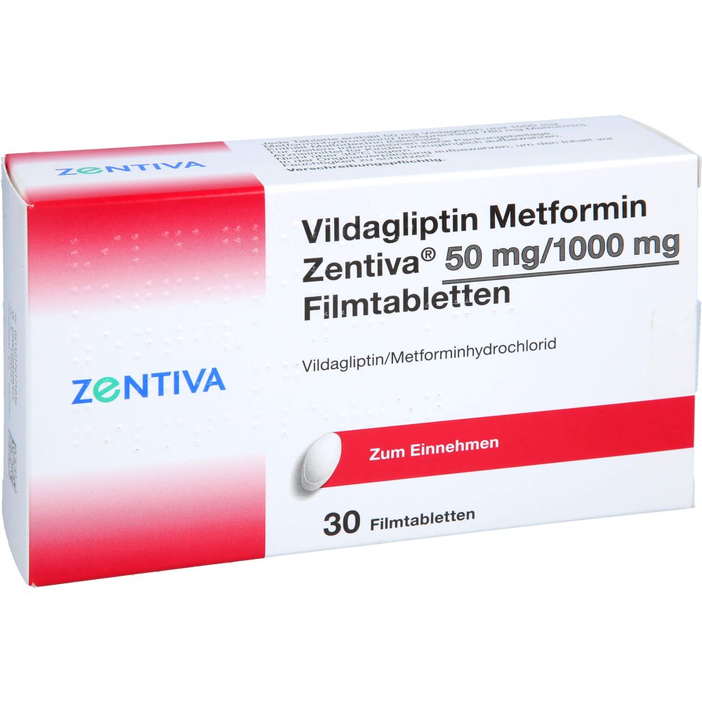 Das Produktfoto zeigt Vildagliptin Metformin Zentiva 50 Mg/1000 Mg Fta (30 stk) PZN 17617503