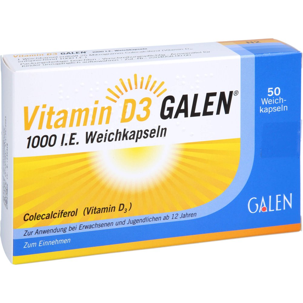 Das Produktfoto zeigt Vitamin D3 Galen 1000 I.E. Weichkapseln (50 stk) PZN 17622740