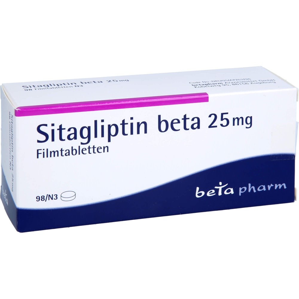 Das Produktfoto zeigt Sitagliptin Beta 25 Mg Filmtabletten (98 stk) PZN 17623165