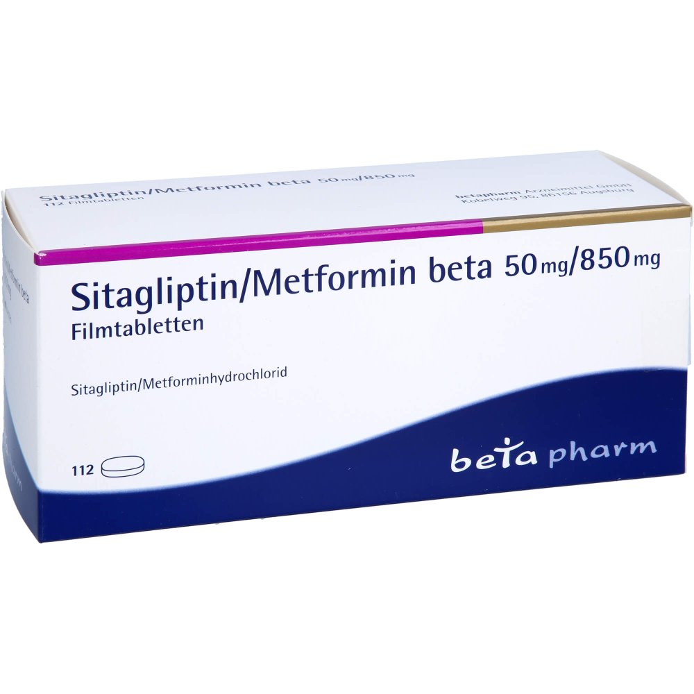 Das Produktfoto zeigt Sitagliptin/Metformin Beta 50 Mg/850 Mg Filmtabl. (112 stk) PZN 17623260