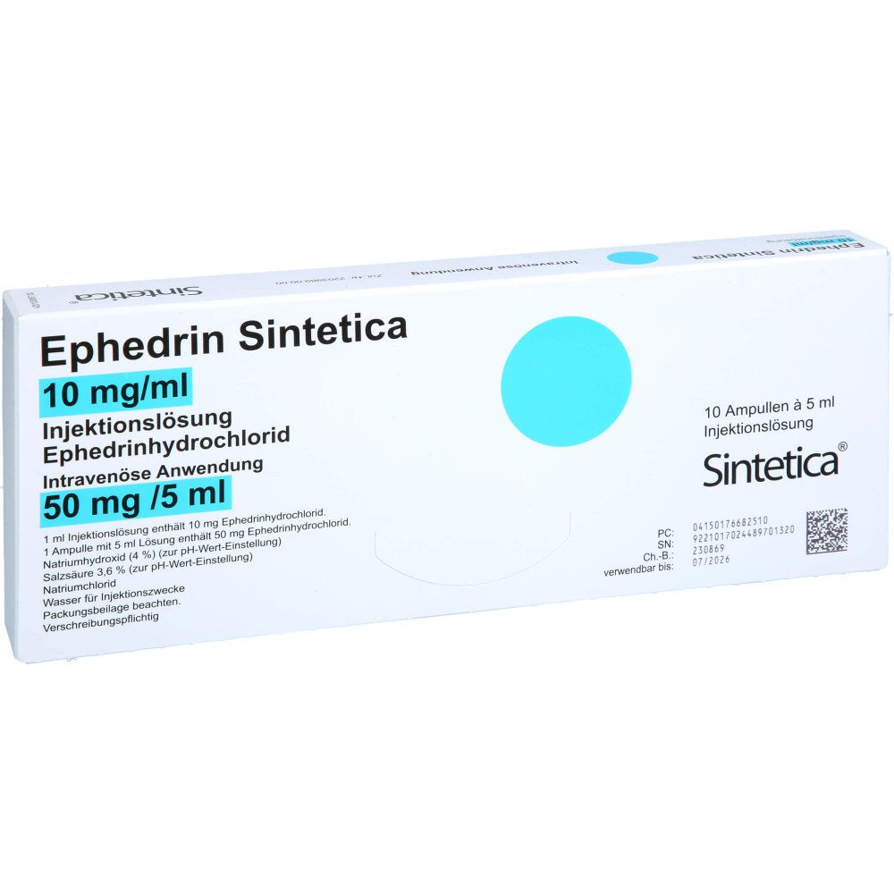 Das Produktfoto zeigt Ephedrin Sintetica 10 Mg/Ml Injektionslösung (10X5 ml) PZN 17668251