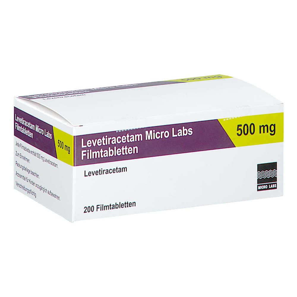 Das Produktfoto zeigt Levetiracetam Micro Labs 500 Mg Filmtabletten (200 stk) PZN 17819342
