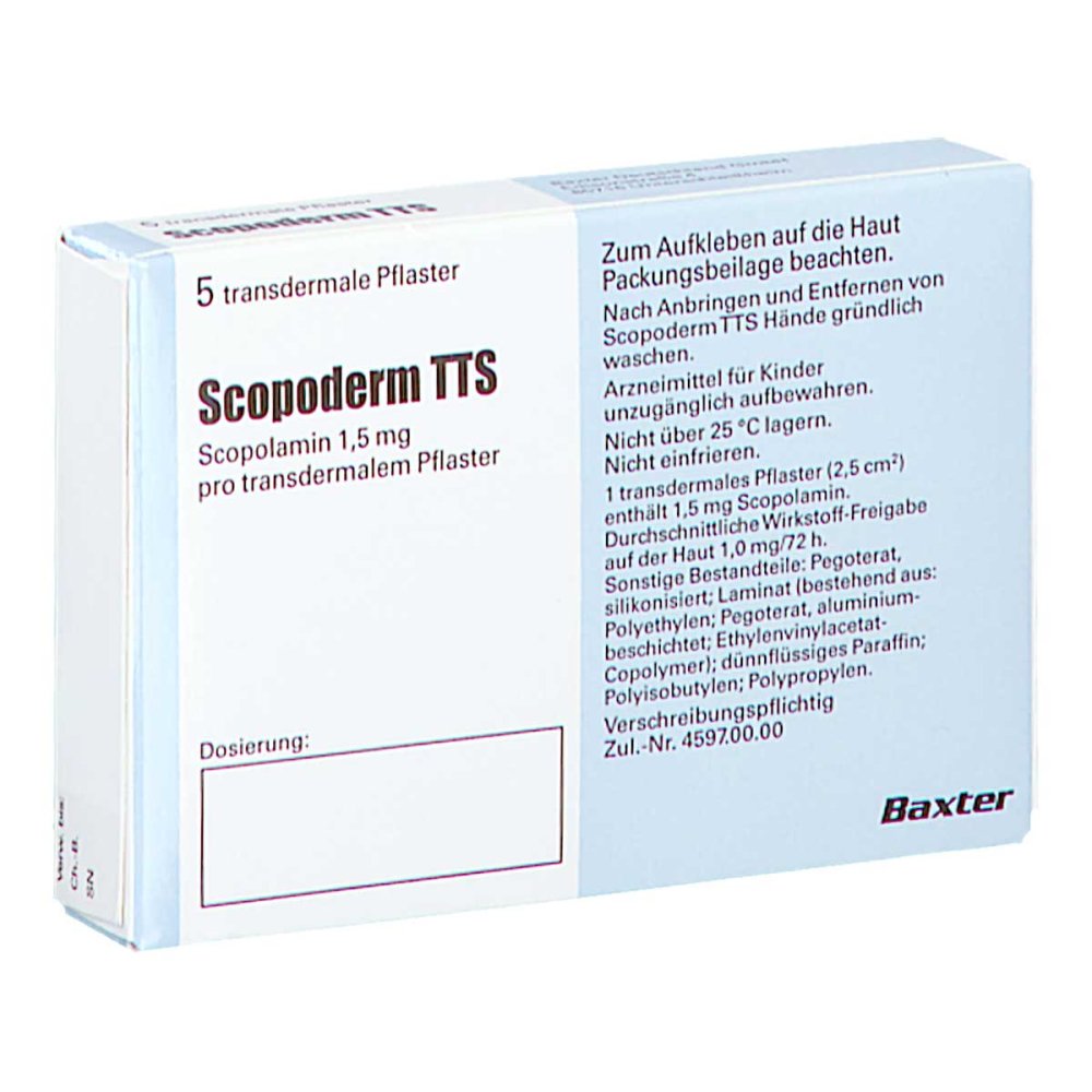 Das Produktfoto zeigt Scopoderm Tts Transdermale Pflaster (5 stk) PZN 17825130