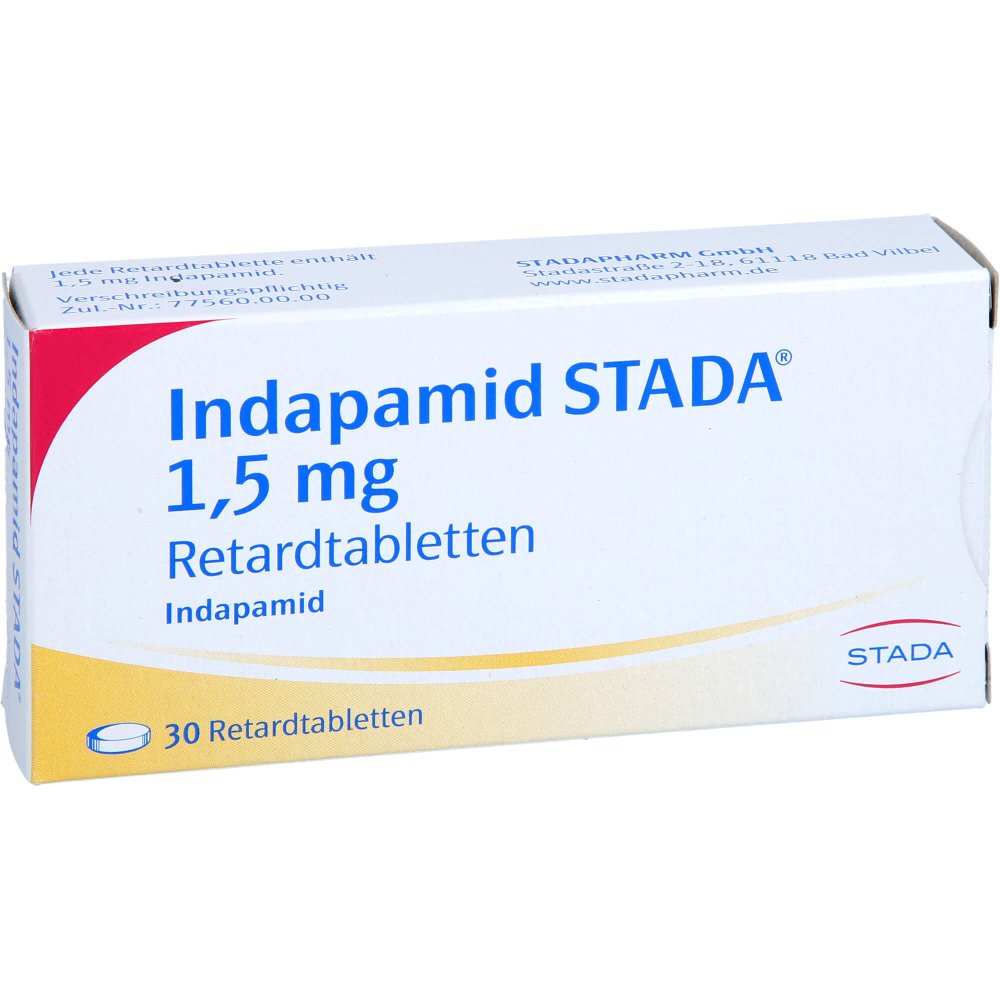 Das Produktfoto zeigt Indapamid Stada 1,5 Mg Retardtabletten (30 stk) PZN 17848912