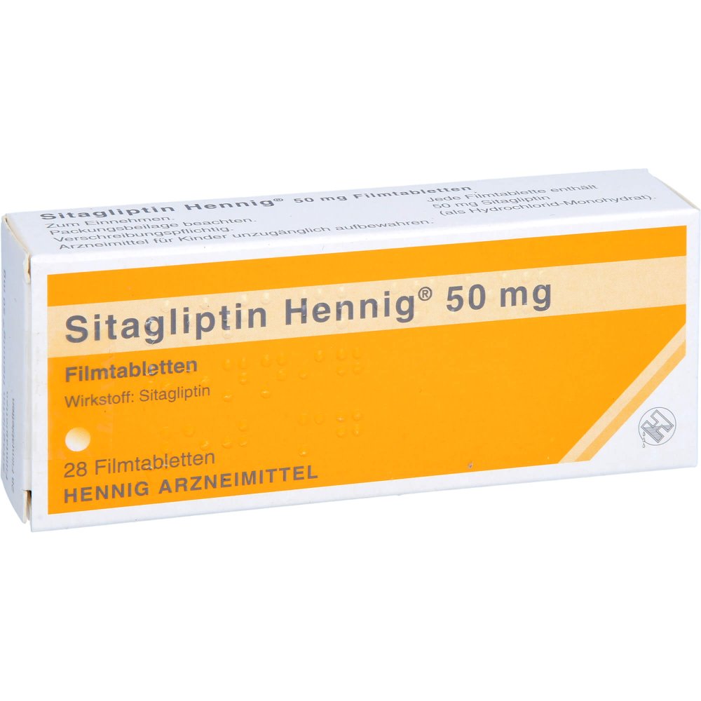 Das Produktfoto zeigt Sitagliptin Hennig 50 Mg Filmtabletten (28 stk) PZN 17858431