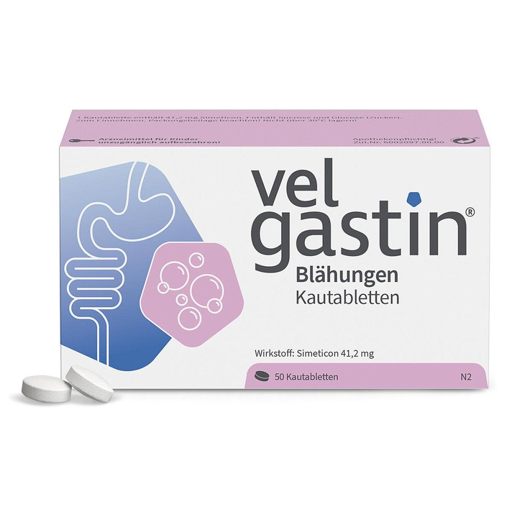Das Produktfoto zeigt Velgastin Blähungen Kautabletten (50 stk) PZN 17869742